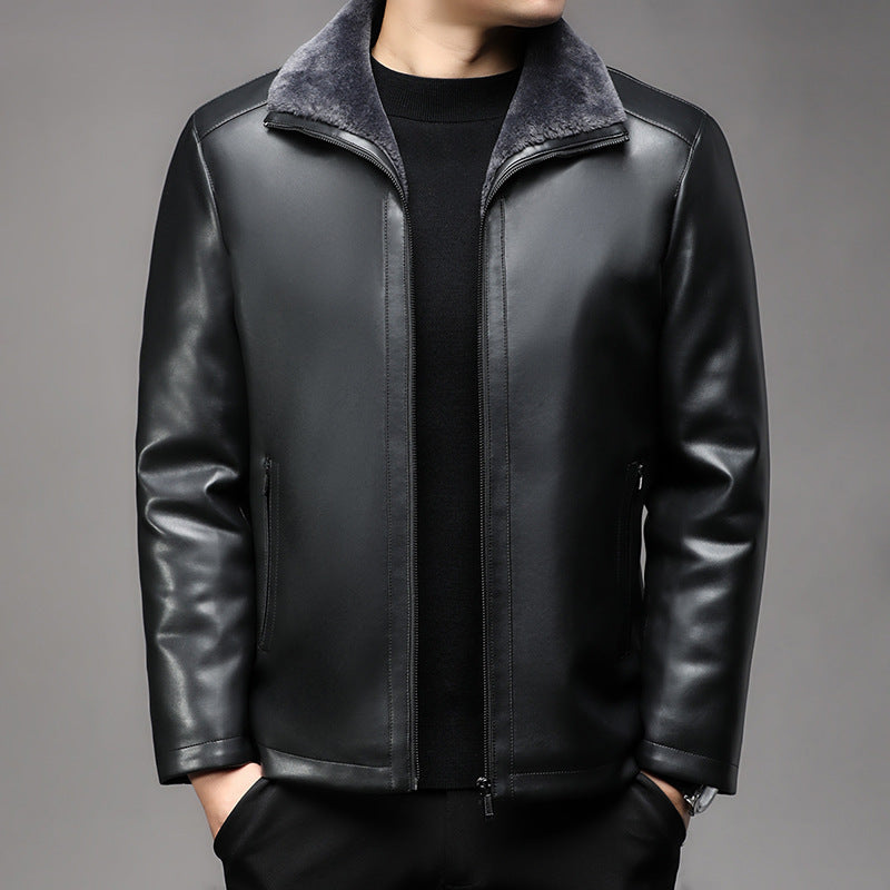 Jacket Business Warm Fur Lapel Fur Integrated Fleece-lined Thickened Leather Coat