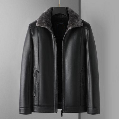 Jacket Business Warm Fur Lapel Fur Integrated Fleece-lined Thickened Leather Coat