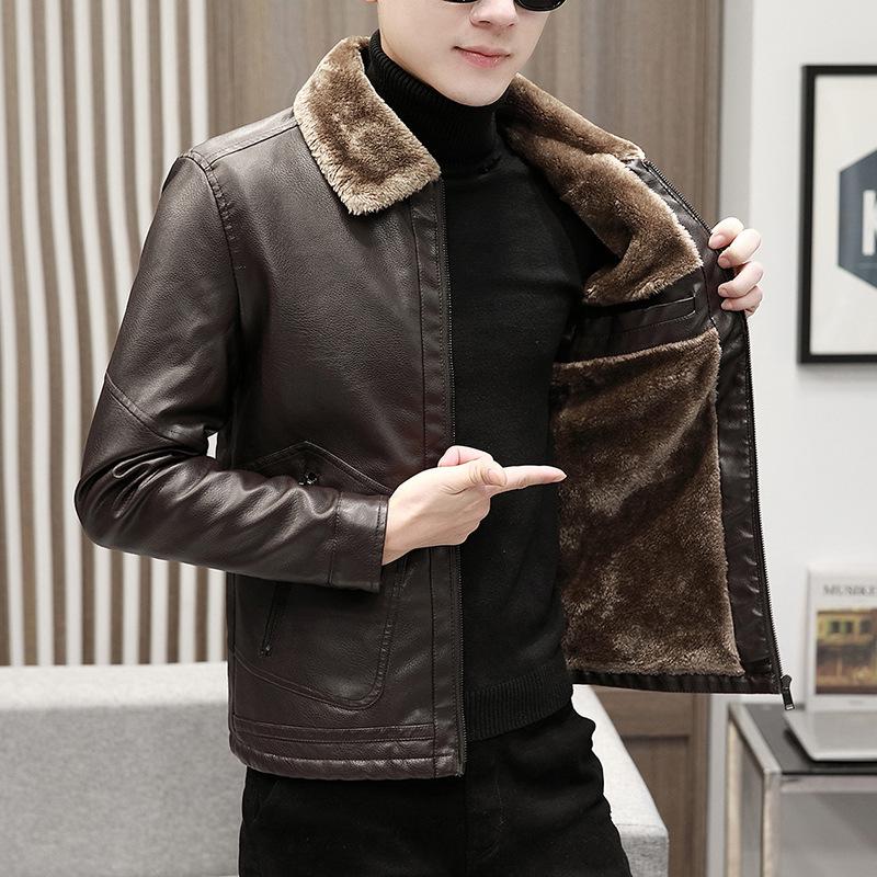Jacket Business Warm Fur Lapel Fur Integrated Fleece-lined Thickened Leather Coat