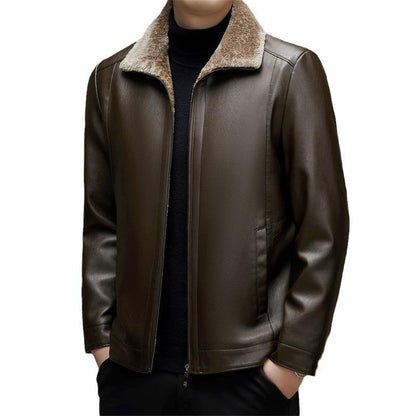 Jacket Business Warm Fur Lapel Fur Integrated Fleece-lined Thickened Leather Coat